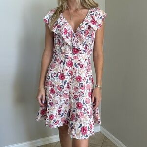 Tigerlily Floral Ruffle V-Neck Summer Dress - Pink Floral